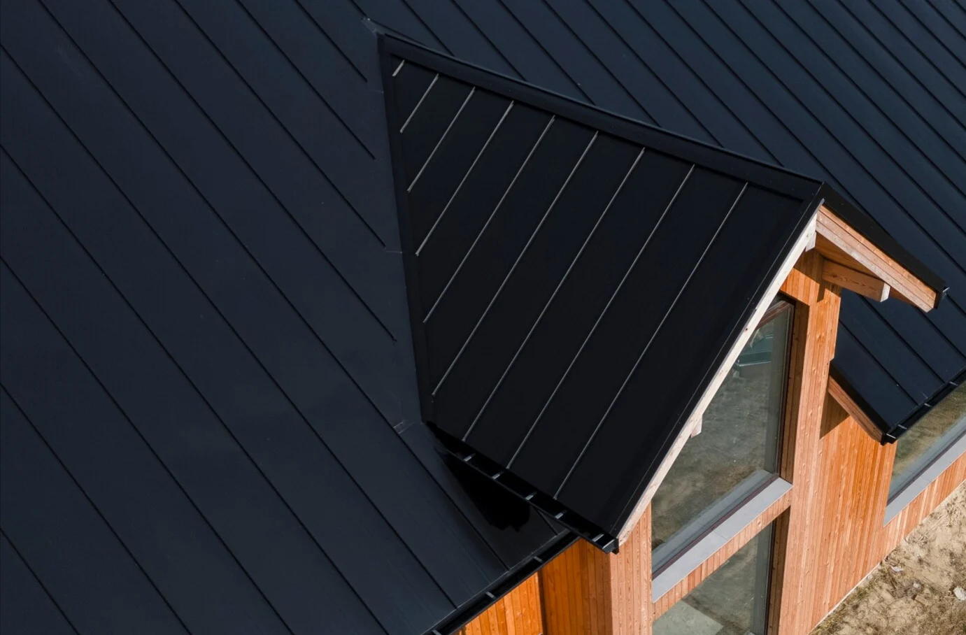 Close-up image of a black metal roof